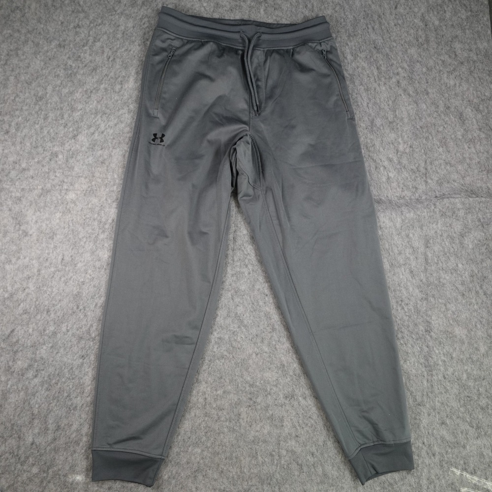 Under Armour Pants Men Medium Gray Loose Fit Tapered Leg Zipper Pockets Athletic